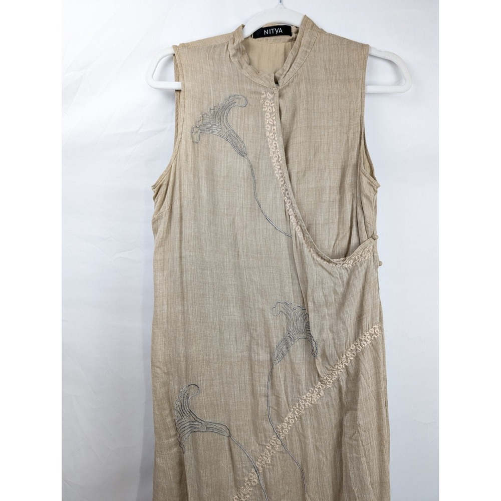 Floral Embroidered 100% Cotton Sleeveless Maxi Dress Size M Coastal Beach Boho - Picture 3 of 10